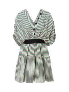 LOTUS STRIPE CROCHET JERSEY SHORT SLEEVE MINI DRESS