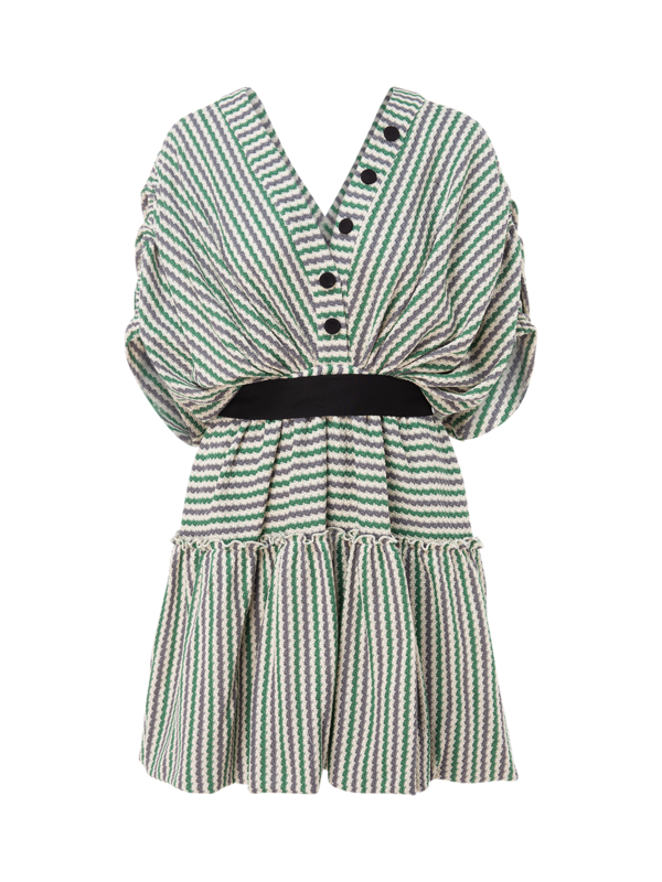 LOTUS STRIPE CROCHET JERSEY SHORT SLEEVE MINI DRESS