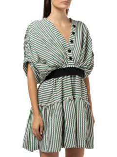 LOTUS STRIPE CROCHET JERSEY SHORT SLEEVE MINI DRESS
