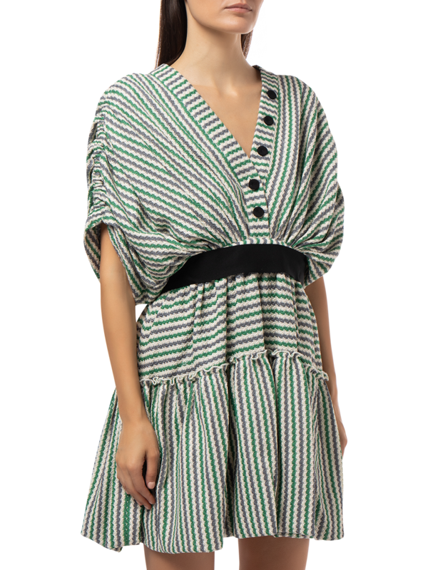 LOTUS STRIPE CROCHET JERSEY SHORT SLEEVE MINI DRESS
