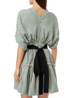 LOTUS STRIPE CROCHET JERSEY SHORT SLEEVE MINI DRESS