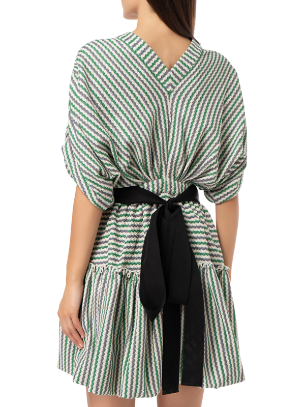 LOTUS STRIPE CROCHET JERSEY SHORT SLEEVE MINI DRESS