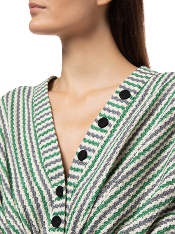 LOTUS STRIPE CROCHET JERSEY SHORT SLEEVE MINI DRESS