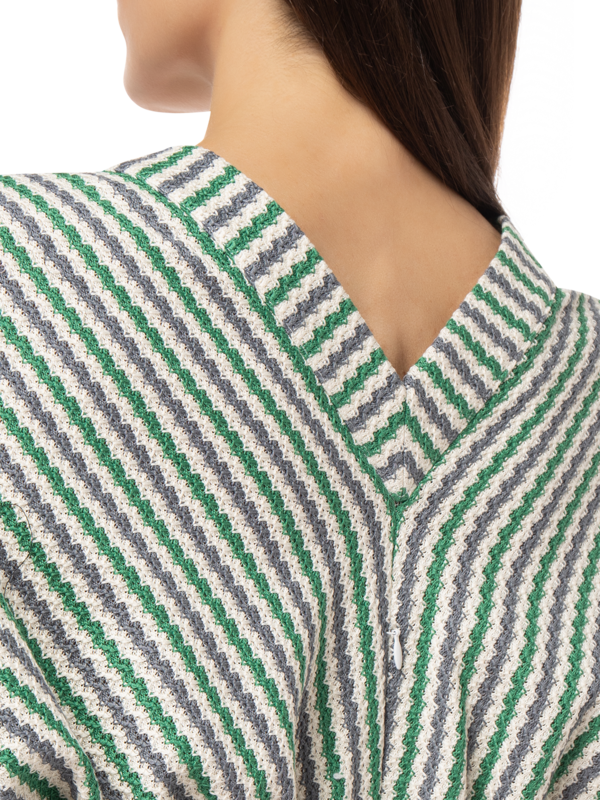 LOTUS STRIPE CROCHET JERSEY SHORT SLEEVE MINI DRESS