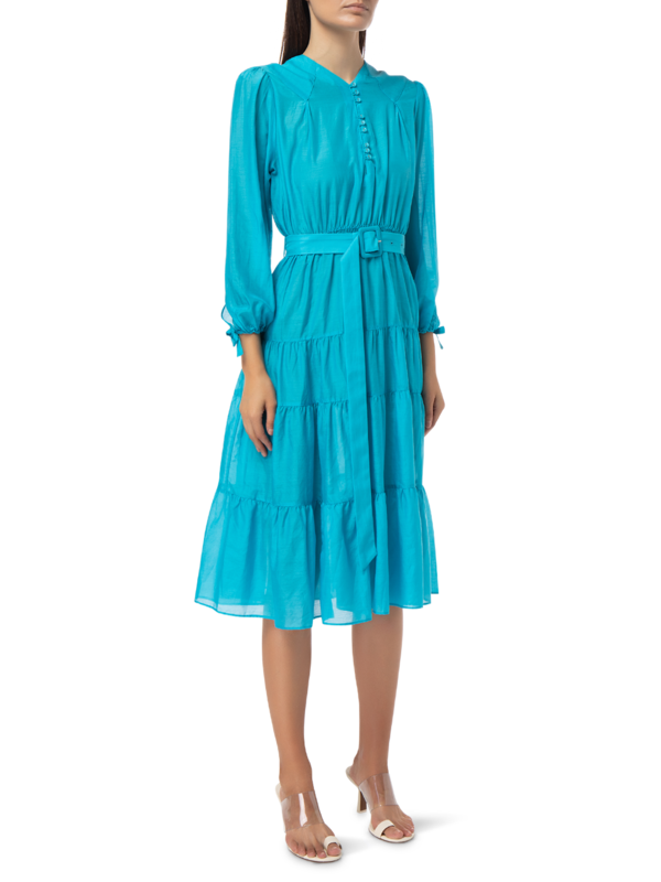 LONG SLEEVE TIERED MIDI WAVE DRESS