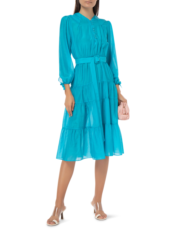 LONG SLEEVE TIERED MIDI WAVE DRESS