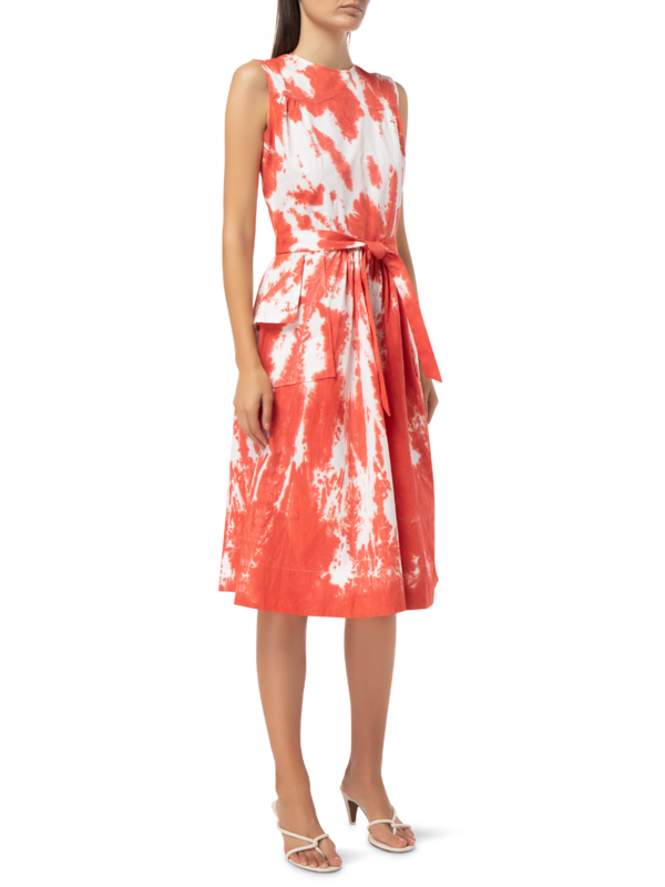 HAND DYED SLEEVELESS MIDI POCKETS DRESS