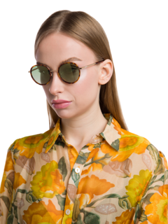 Brown and Metallic Frame Round Sunglasses