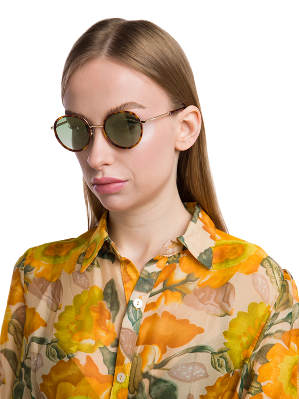 Brown and Metallic Frame Round Sunglasses
