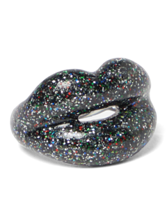 Black Lip Shaped Glitter Ring
