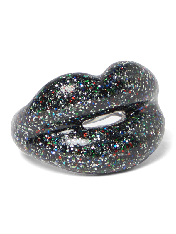 Black Lip Shaped Glitter Ring
