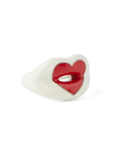 White & Red Lip-shaped Ring