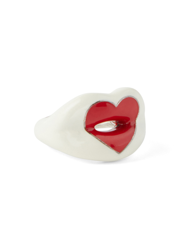 White & Red Lip-shaped Ring