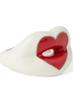White & Red Lip-shaped Ring