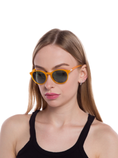 Thin-Rimmed Round Sunglasses with Blue Tinted Lenses