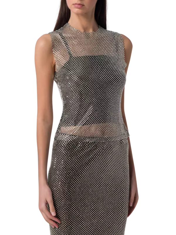 بلوزة بدون أكمام مزينة بحجر الراين