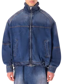 قميص بسحاب من الجينز المغسول بالزيت