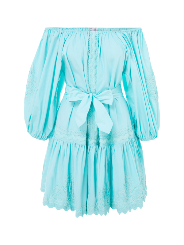 Neon Poplin Boho Dress\nwith Ric Rac Embroidery