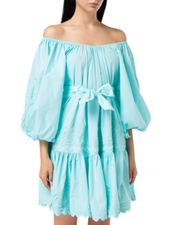 Neon Poplin Boho Dress\nwith Ric Rac Embroidery