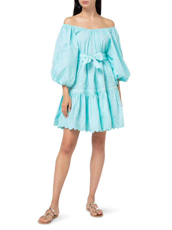 Neon Poplin Boho Dress\nwith Ric Rac Embroidery
