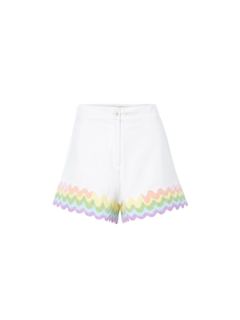 Linen Blend High Waisted\nShorts with Rainbow Ric Rac