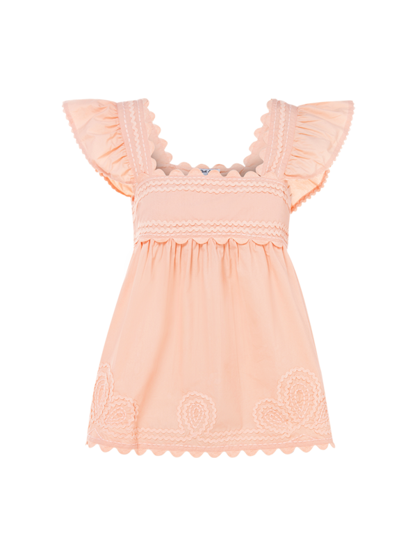 Poplin Baby Doll Top with\nRic Rac Embroidery