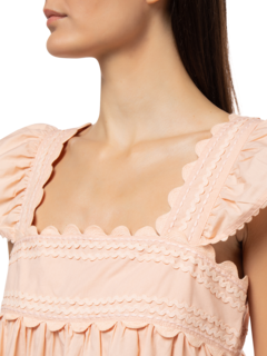 Poplin Baby Doll Top with\nRic Rac Embroidery