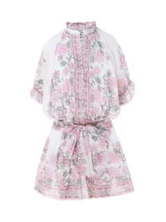 Blouson Dress in Rose\nBorder Block Print