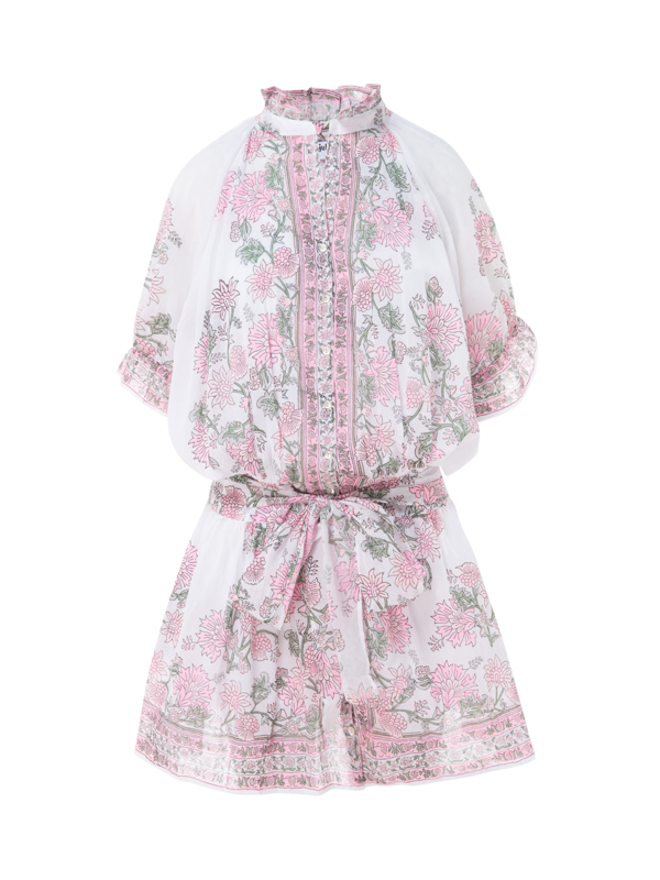 Blouson Dress in Rose\nBorder Block Print