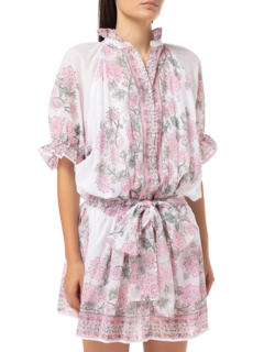 Blouson Dress in Rose\nBorder Block Print