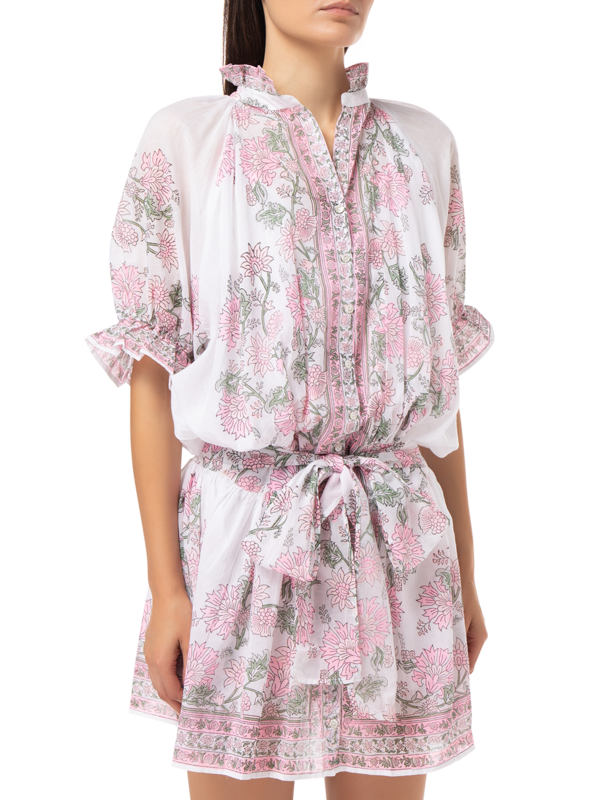 Blouson Dress in Rose\nBorder Block Print