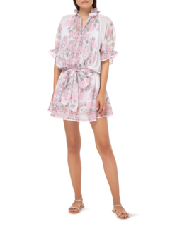 Blouson Dress in Rose\nBorder Block Print