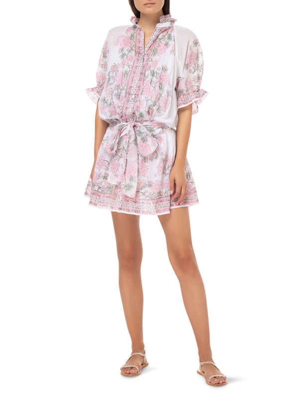 Blouson Dress in Rose\nBorder Block Print