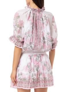 Blouson Dress in Rose\nBorder Block Print