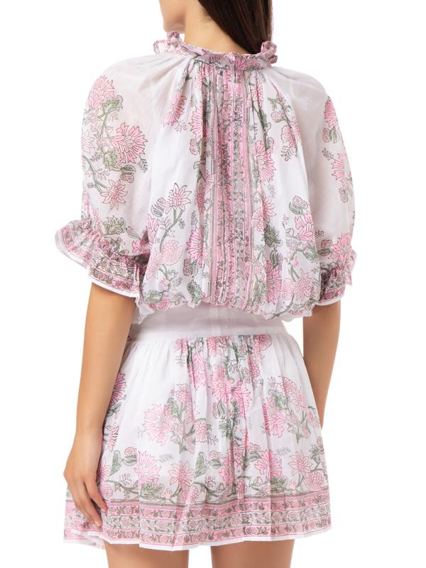 Blouson Dress in Rose\nBorder Block Print