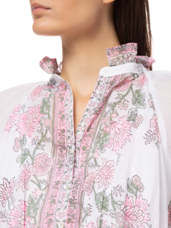Blouson Dress in Rose\nBorder Block Print