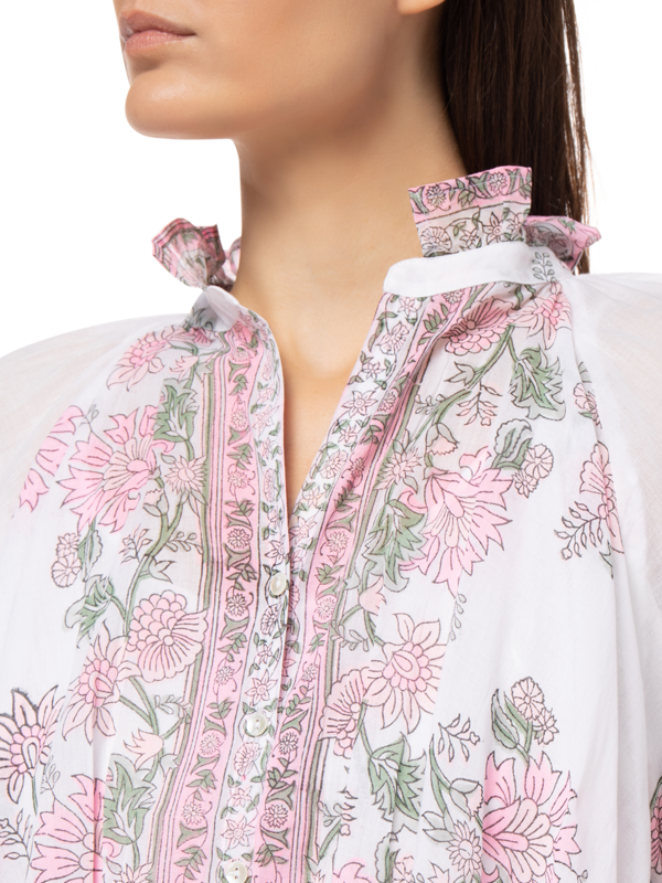 Blouson Dress in Rose\nBorder Block Print