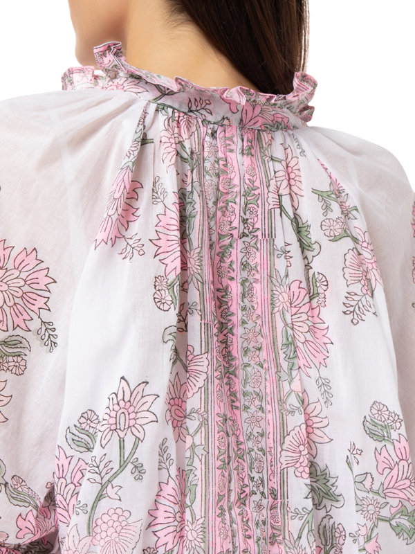 Blouson Dress in Rose\nBorder Block Print