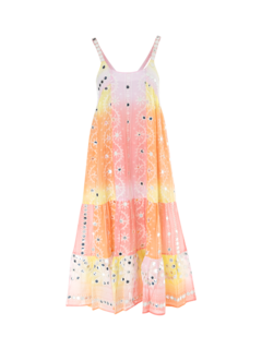 Long Dress in Tie Dye Nomad\nPrint with Mirror Embroidery