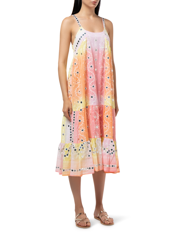 Long Dress in Tie Dye Nomad\nPrint with Mirror Embroidery