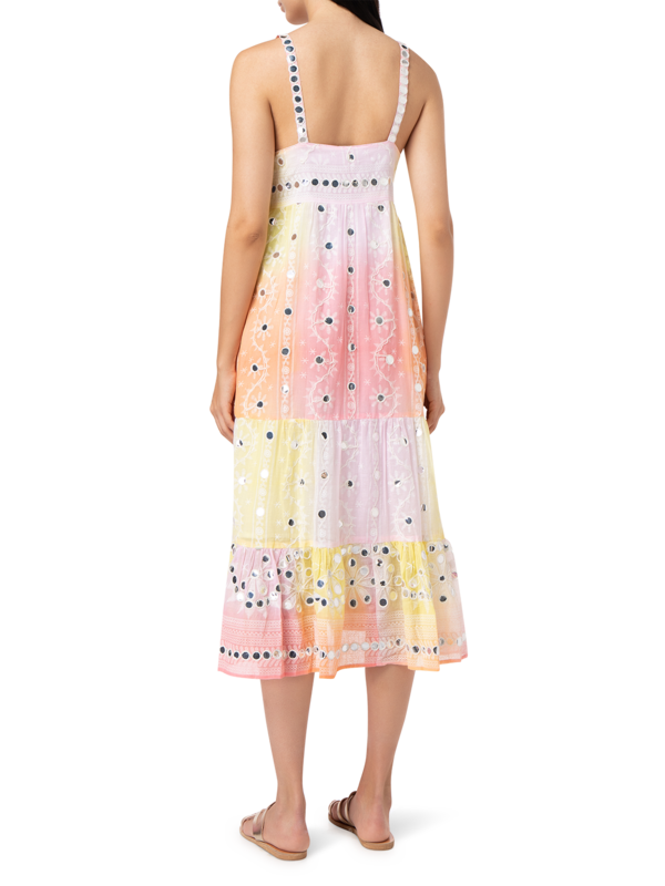 Long Dress in Tie Dye Nomad\nPrint with Mirror Embroidery