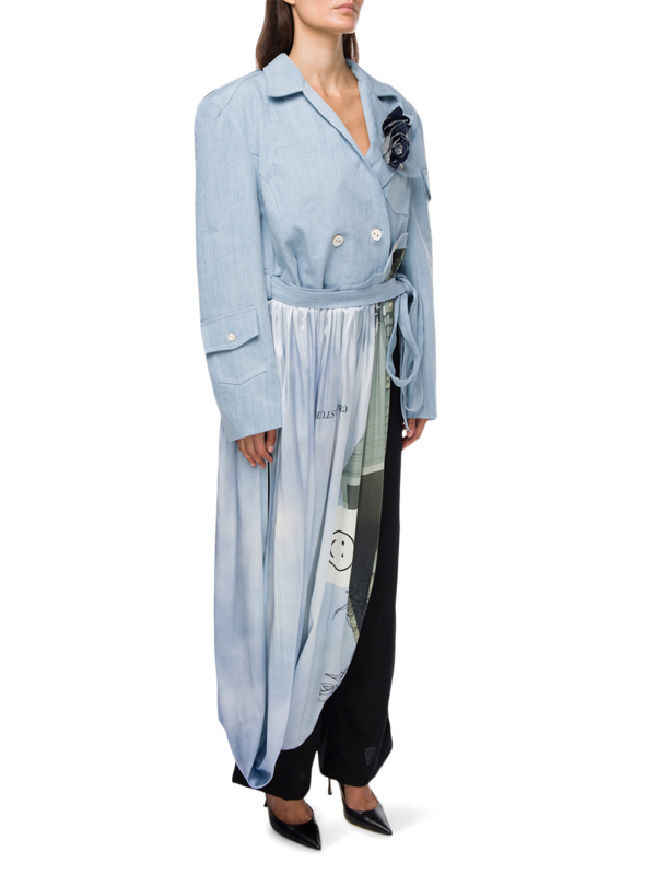 Asymmetric Jacket with Flower Embellishment and Button Detailing