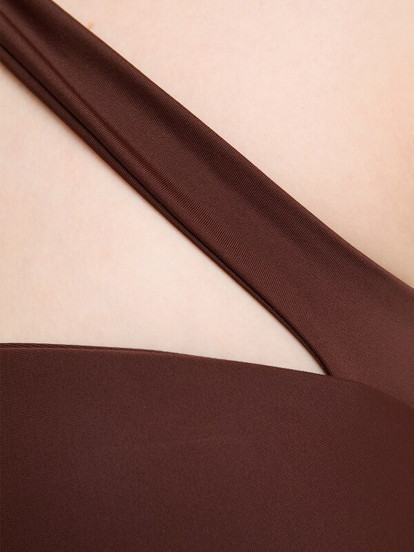 Brown Cross One-Shoulder One-Piece Swimsuit