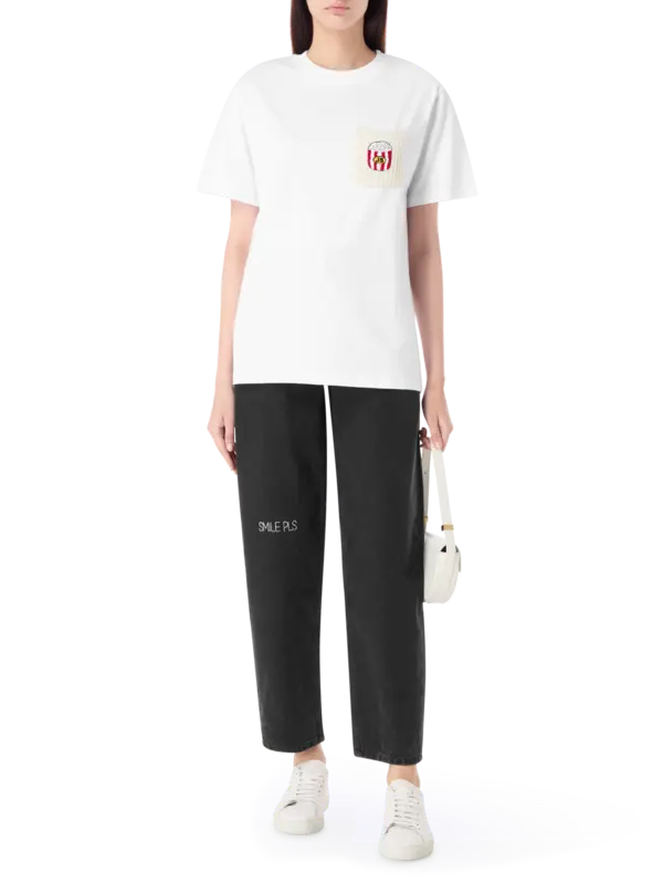 بنطال جينز باهت مزين بعبارة "Smile Pls"