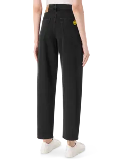 بنطال جينز باهت مزين بعبارة "Smile Pls"