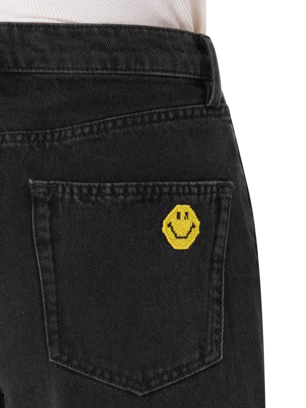 بنطال جينز باهت مزين بعبارة "Smile Pls"