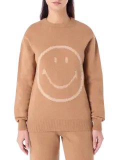 سترة بفتحة رقبة مستديرة وتصميم وجه مبتسم