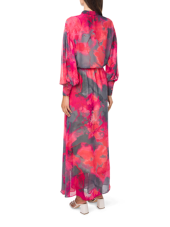 Chiffon Maxi Dress with Floral Pattern and High Neckline