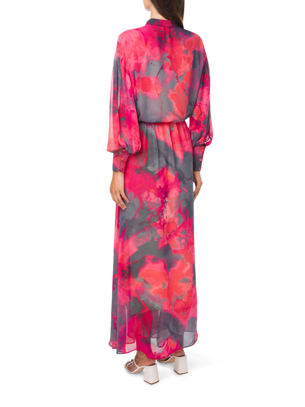 Chiffon Maxi Dress with Floral Pattern and High Neckline