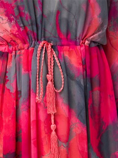 Chiffon Maxi Dress with Floral Pattern and High Neckline